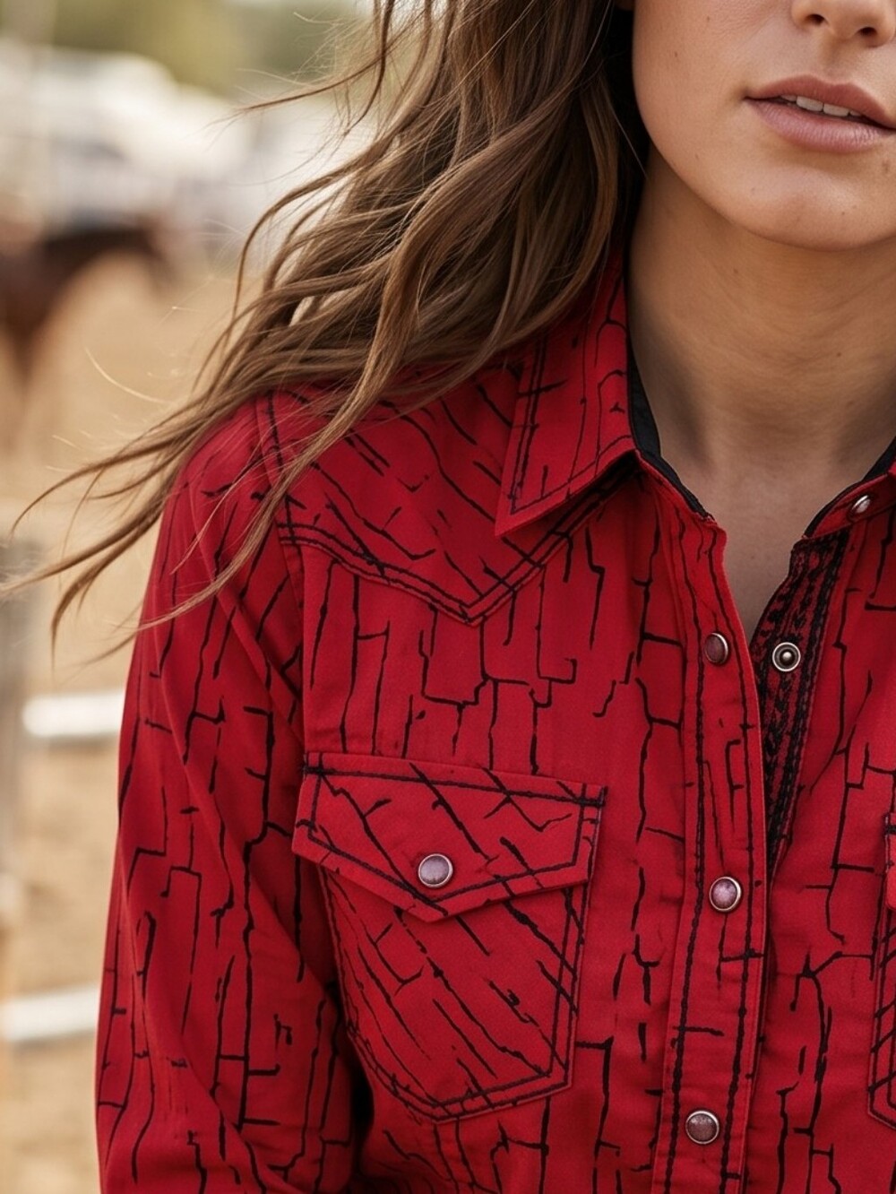 Cruel Girl Western Pearl Snap Shirt Red Black Crackle Cowgirl Rodeo Indie